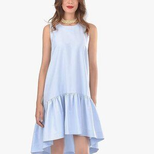Light Blue Sleeveless, Ruffle, Loose, Dress